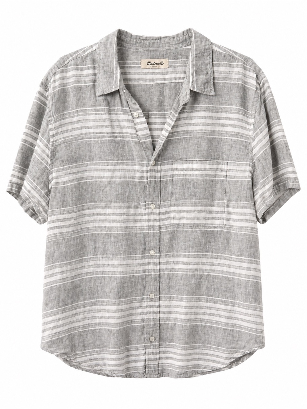 Madewell Gray Striped Short-Sleeve Linen Shirt Men’s